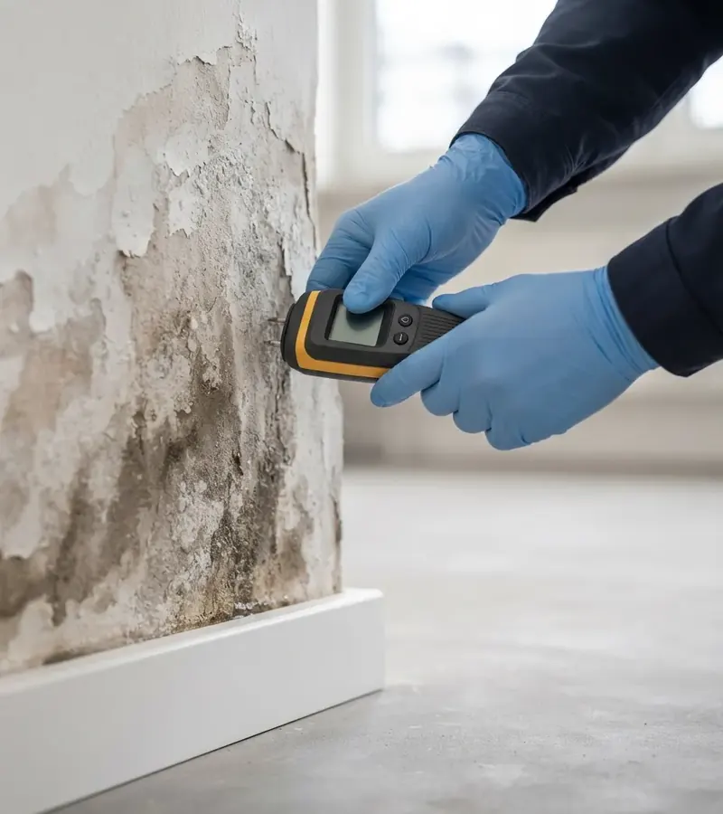 Muro con umidità di risalita e distacco dell'intonaco a Perugia